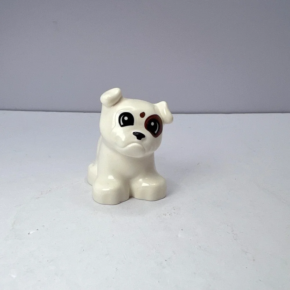 LEGO Duplo White Dog Puppy with Brown Eye Patch Kids One Size Animal Figure Toy